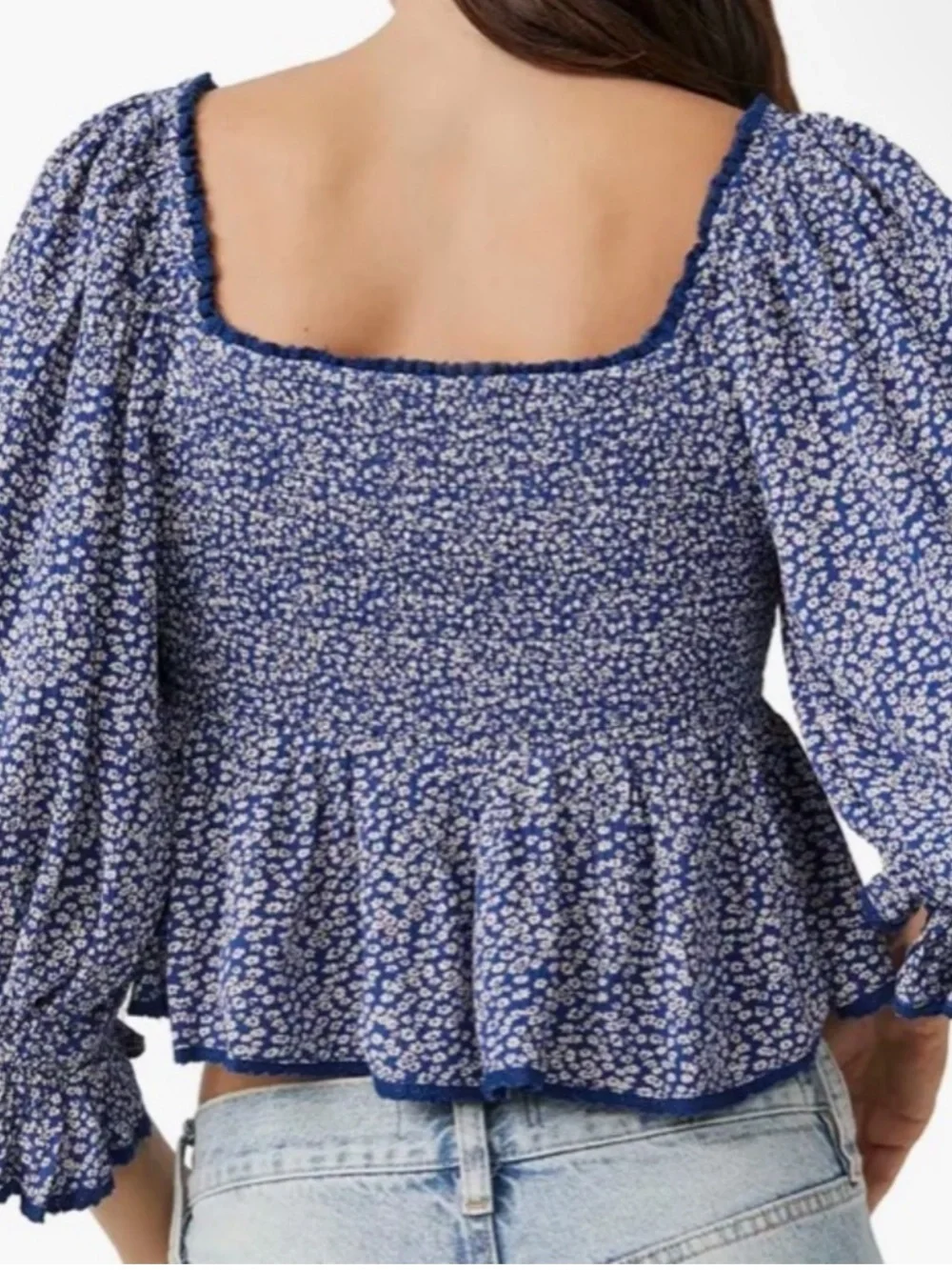 Free People Blue Floral Cropped Peasant Top! XS